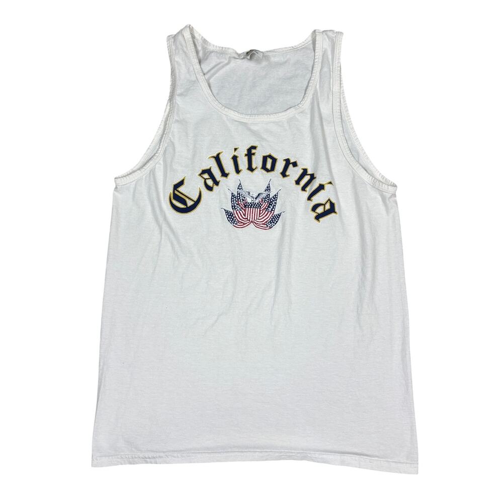 y2k 2000s california USA white tank top Medium fruit of the loom beach summer